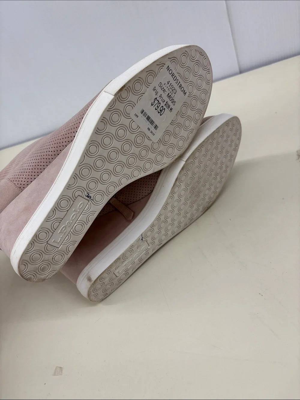 L.Paolo Perforated Wedge Sneaker Booties in Blush - Women